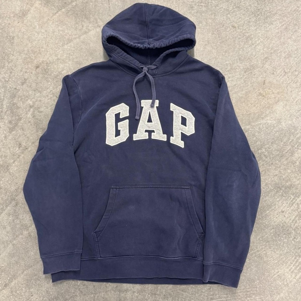 Gap Spellout Hoodie Cotton Sweatshirt Pullover Gap Retro Navy Blue XL
